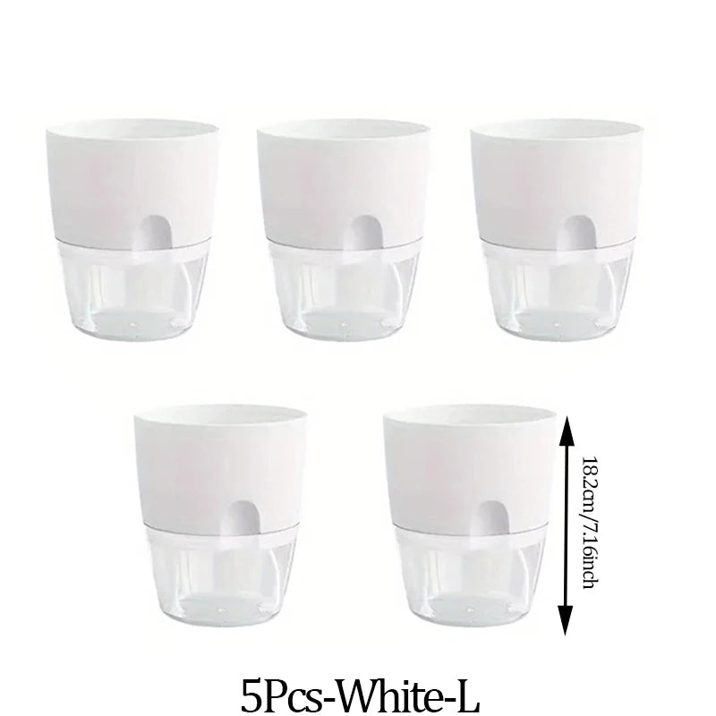 5Pcs Self Watering Planters Large L Wicking Flower Pots With Watering Bottle - White