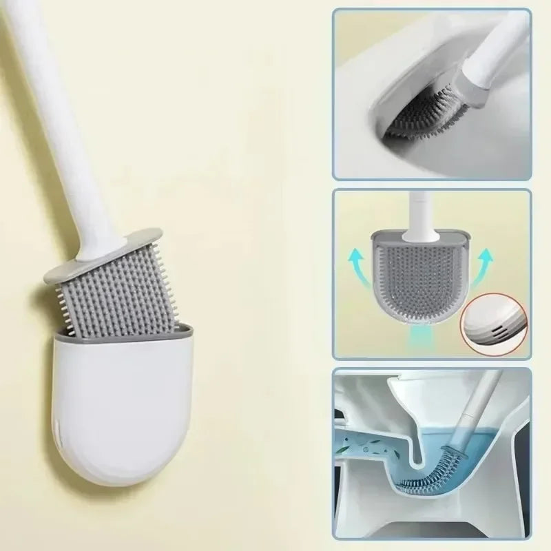 Silicone Toilet Brush with Holder Leakproof Wall Mounted Bathroom Cleaning Brush – Green