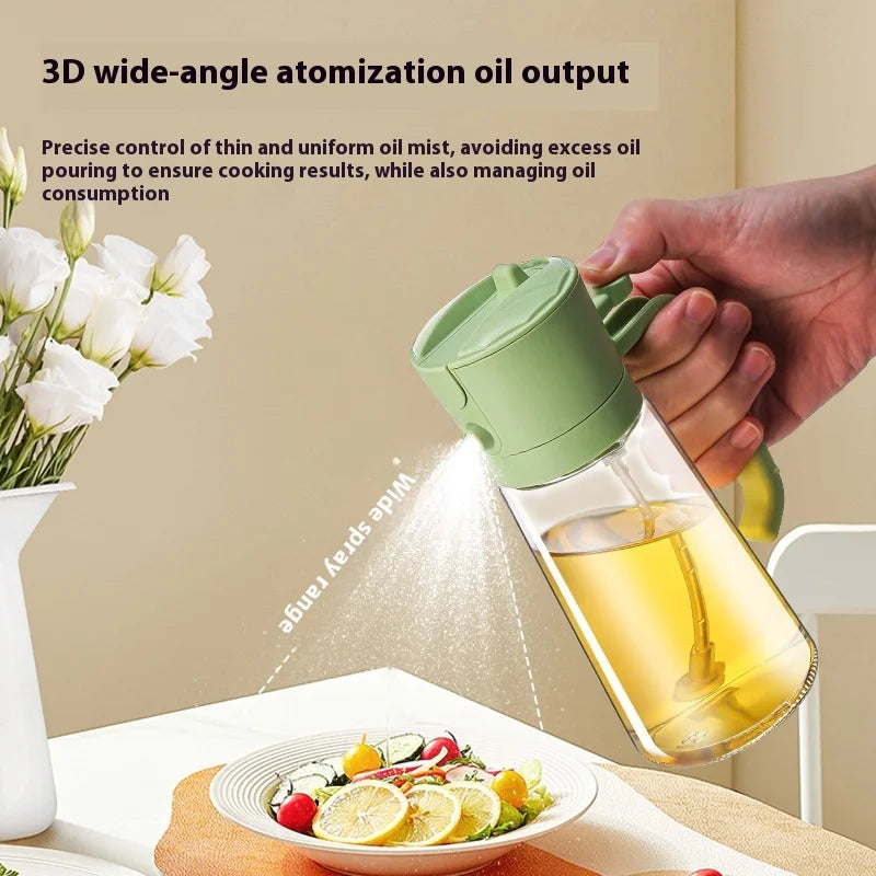Oil Sprayer and Pourer Bottle 470 mL Glass 2-in-1 Cooking Oil Dispenser - White