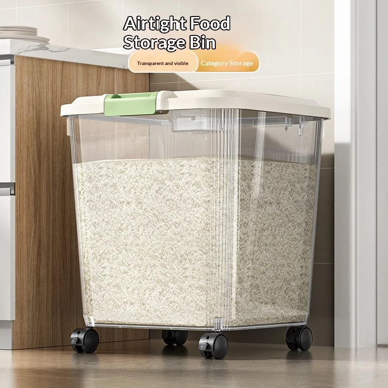 Rice Storage Container 10 kg Airtight Grain Dispenser with Wheels - White