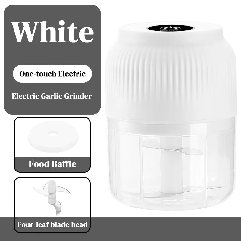 Electric Food Chopper 300mL USB Rechargeable Mini Garlic Meat Vegetable Grinder – White