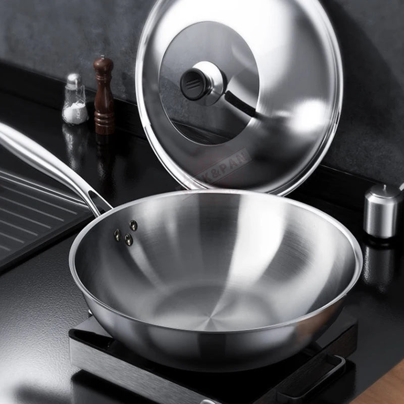 Stainless Steel Wok 32cm Tri Ply Induction Compatible Uncoated