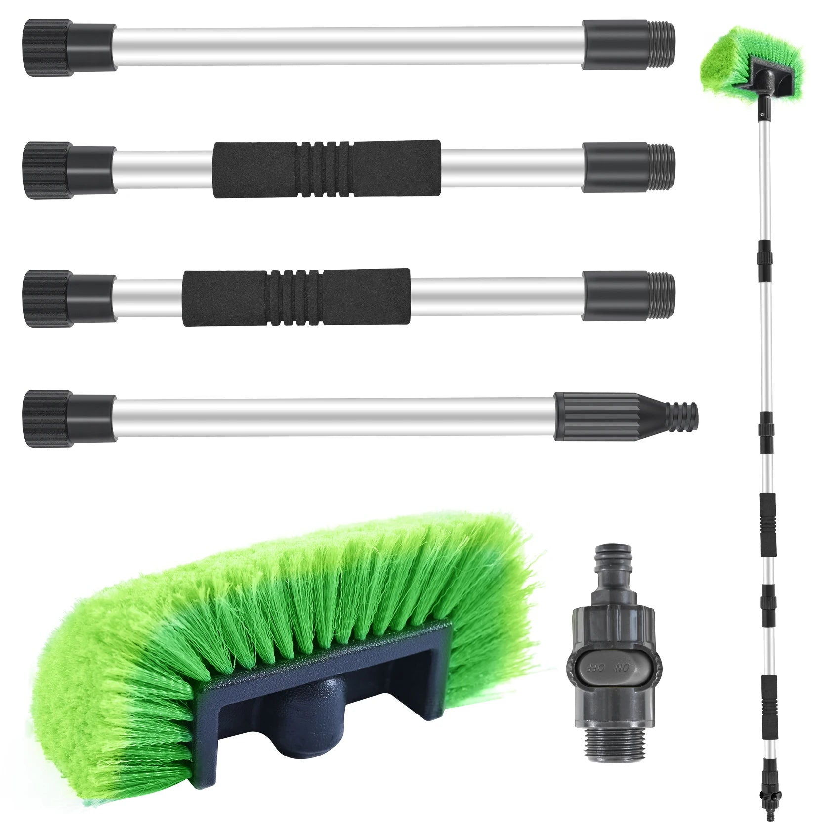 Car Cleaning Brush with Water Flow Retractable Handle 75–160cm Soft Bristle Wash Tool Green