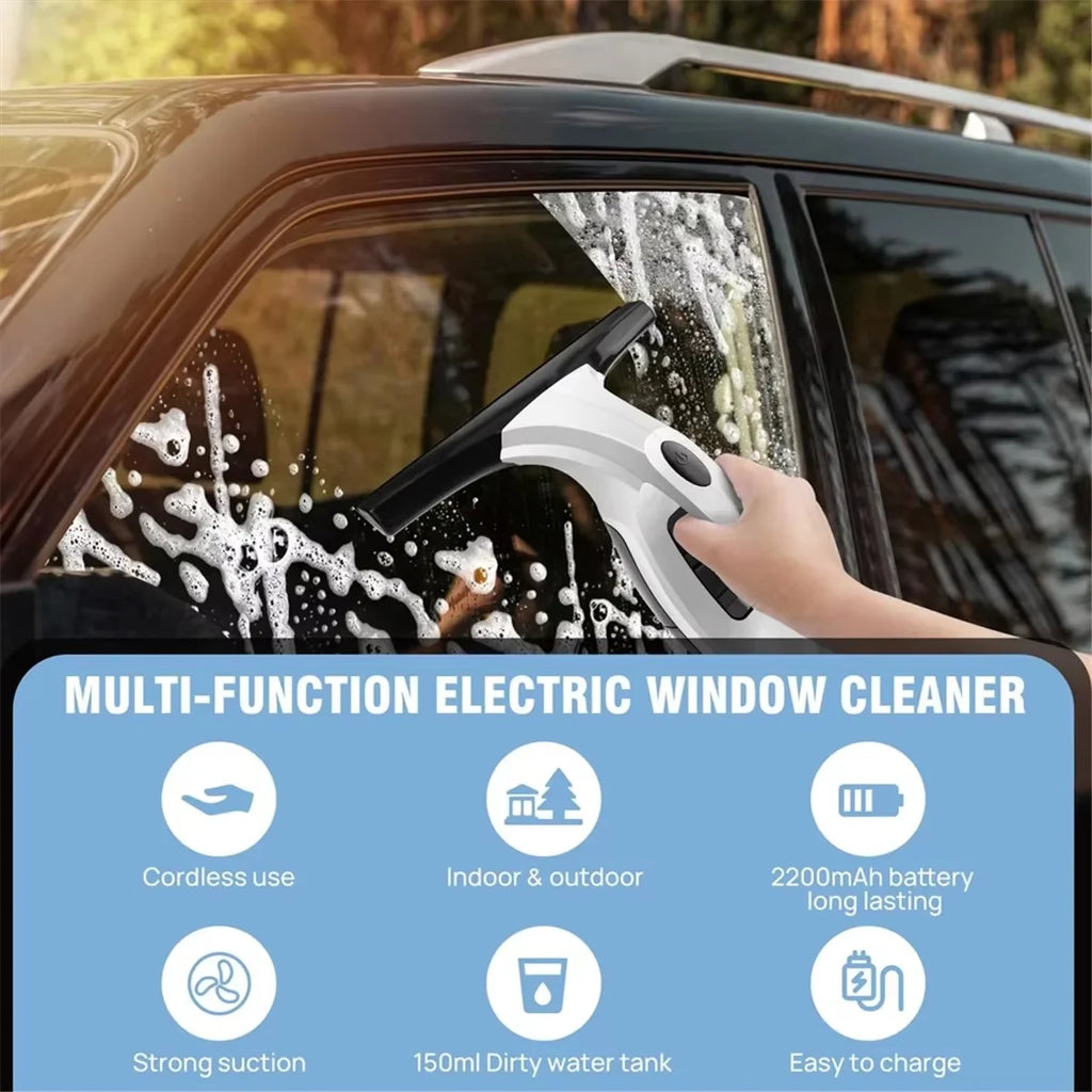 Window Cleaner 2200mAh Cordless Glass Vacuum Wiper with Spray Bottle and Water Tank