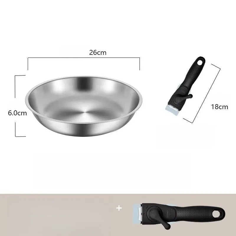 Stainless Steel Frying Pan 26cm Flat Bottom Cooking Pan Detachable Handle