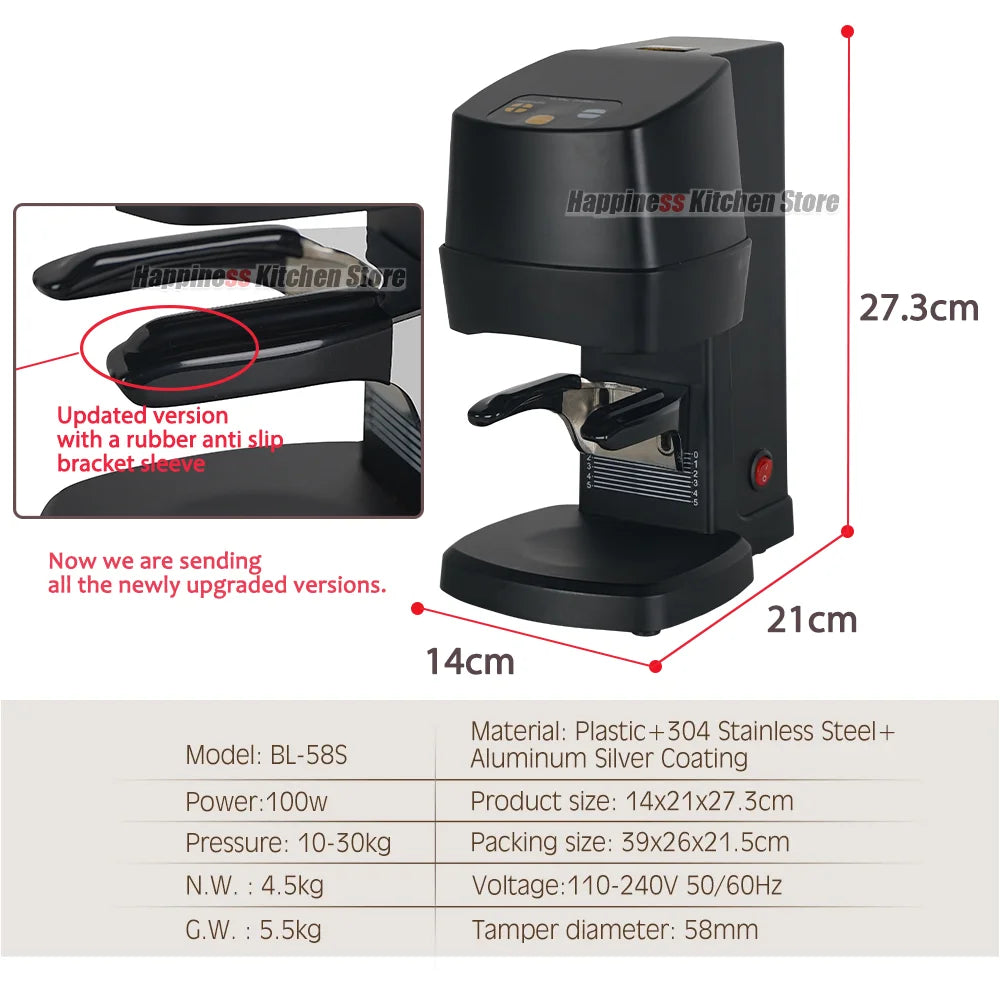 Coffee Tamper 58mm Automatic Electric Espresso Tamper Adjustable Pressure Stainless Steel – Black