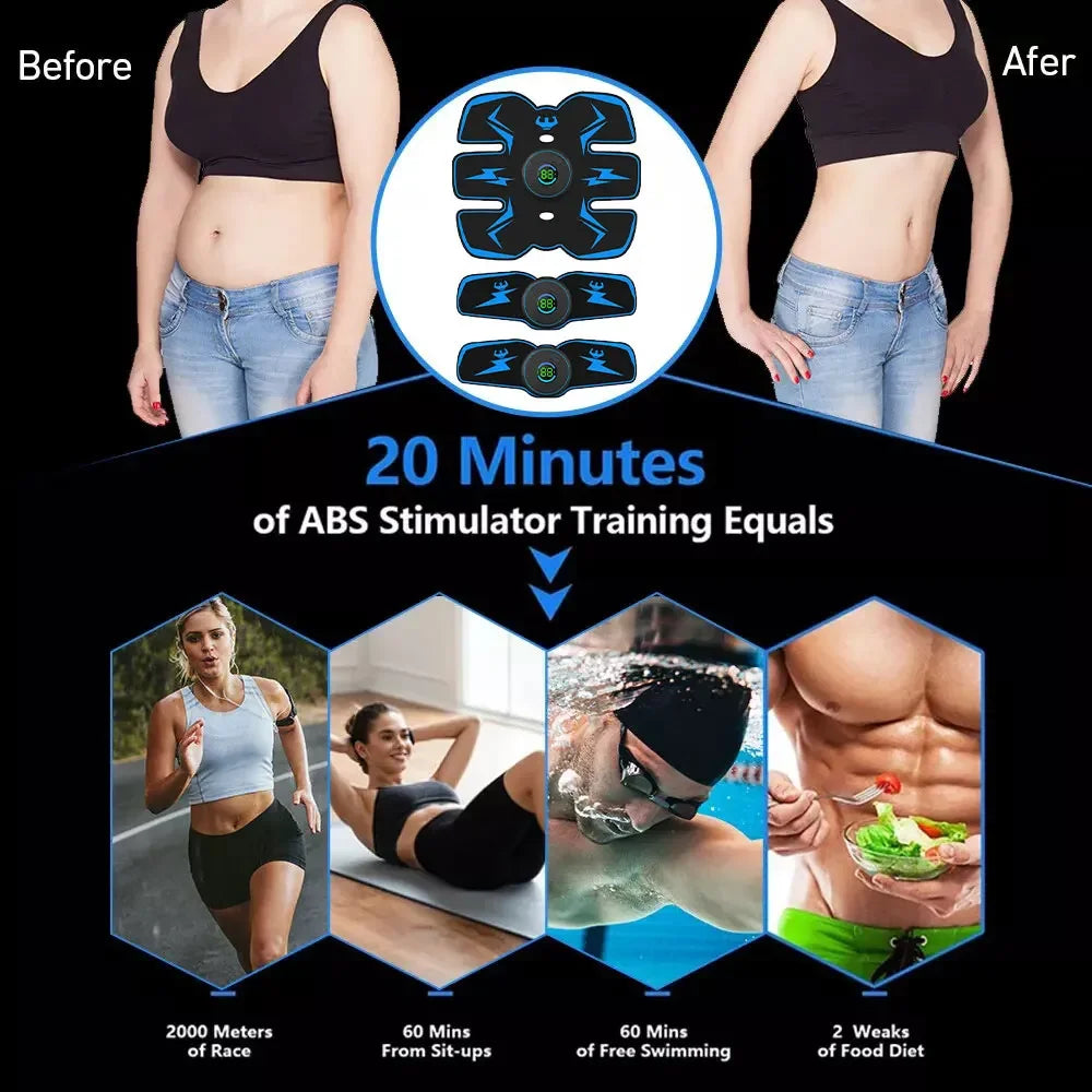 EMS Muscle Stimulator Wireless Abdominal Trainer Rechargeable Fitness Toning Device - Blue