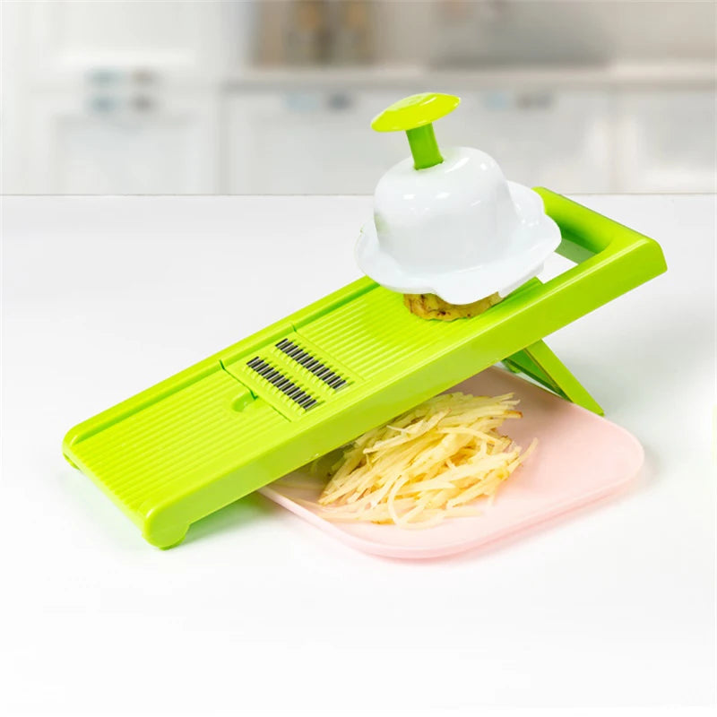 Mandoline Slicer Stainless Steel Vegetable Cutter with 6 Interchangeable Blades Storage Box – Green