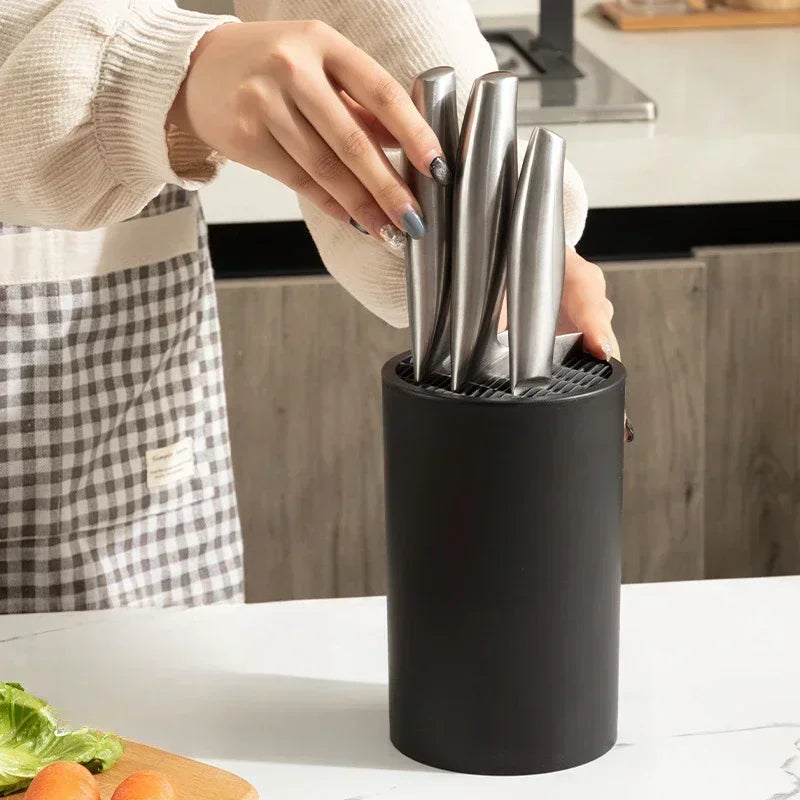 Universal Knife Block Holder Kitchen Knife Storage Stand with Removable Bristle Insert – Black