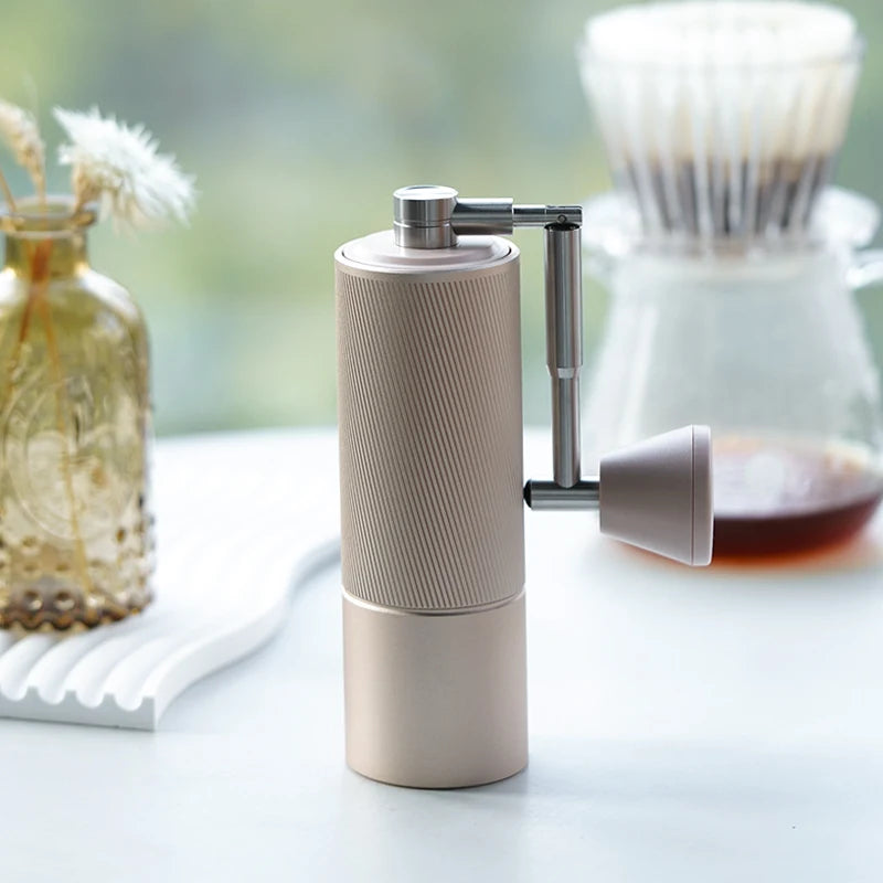 Manual Coffee Grinder 14.7cm Foldable Handle Stainless Steel Burr Adjustable - Rose Gold