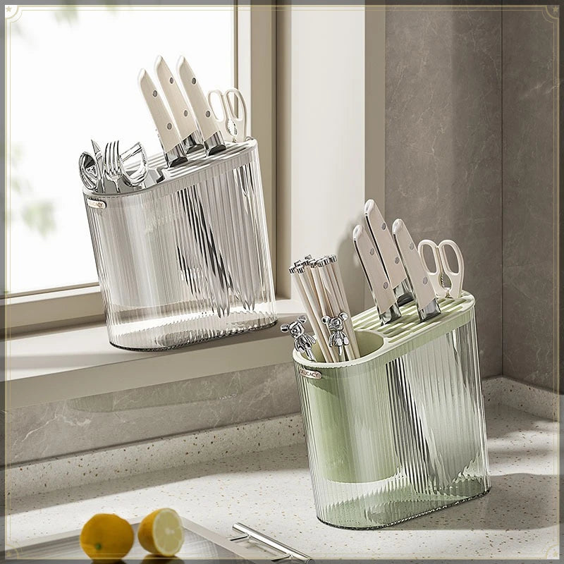 Knife Holder PP Countertop Storage Rack Detachable Kitchen Utensil Organiser - Grey