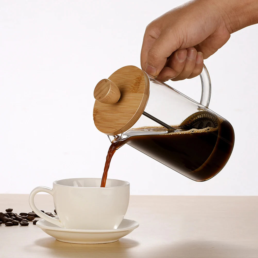 French Press Coffee Maker 350ml Borosilicate Glass Coffee and Tea Press with Bamboo Lid