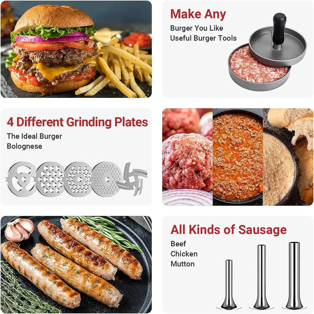 Metal Meat Grinder Attachment with Sausage Stuffer for Stand Mixer 2nd Gen 7-Piece Set