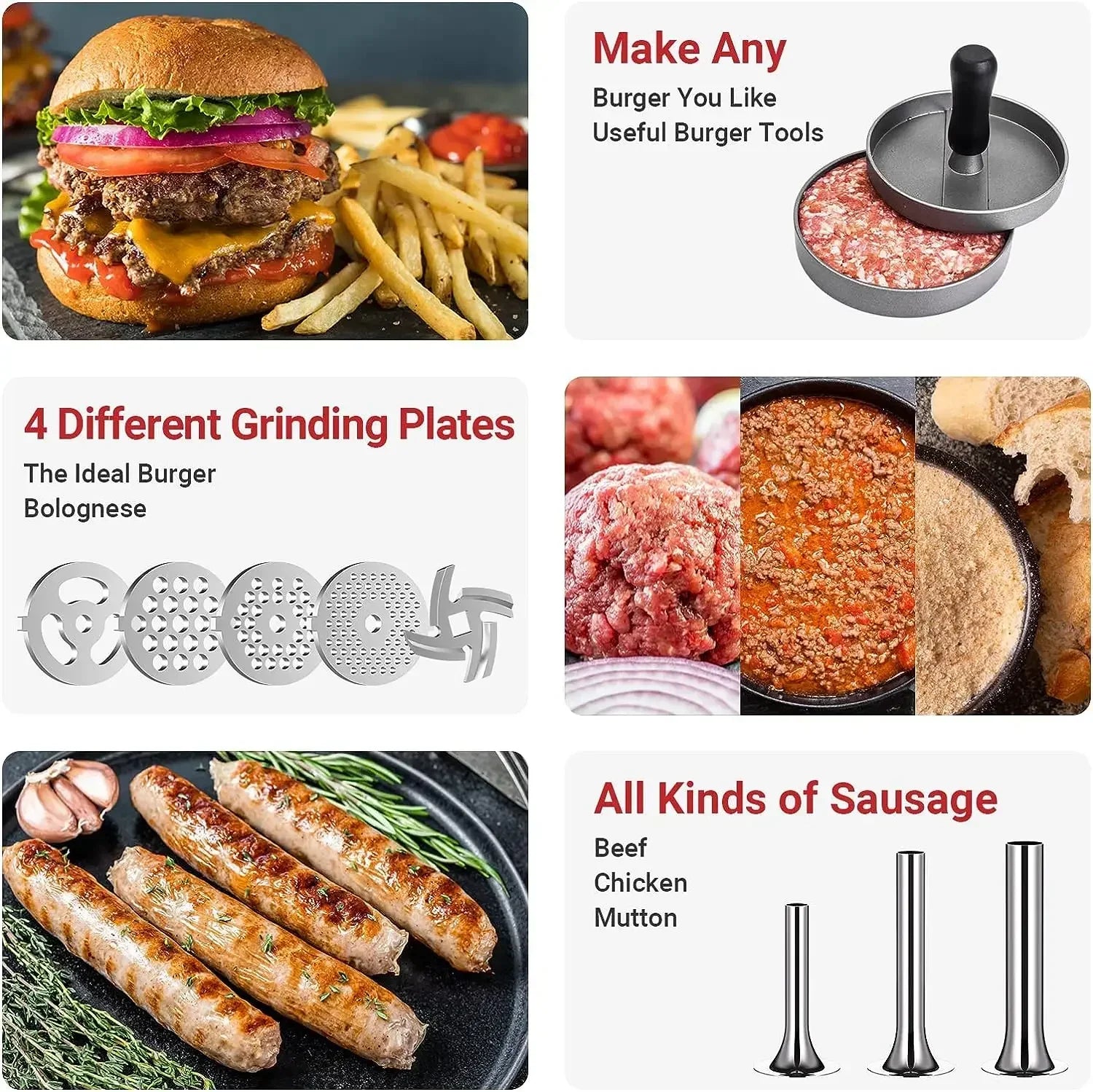 Metal Meat Grinder Attachment with Sausage Stuffer for Stand Mixer 2nd Gen 7-Piece Set