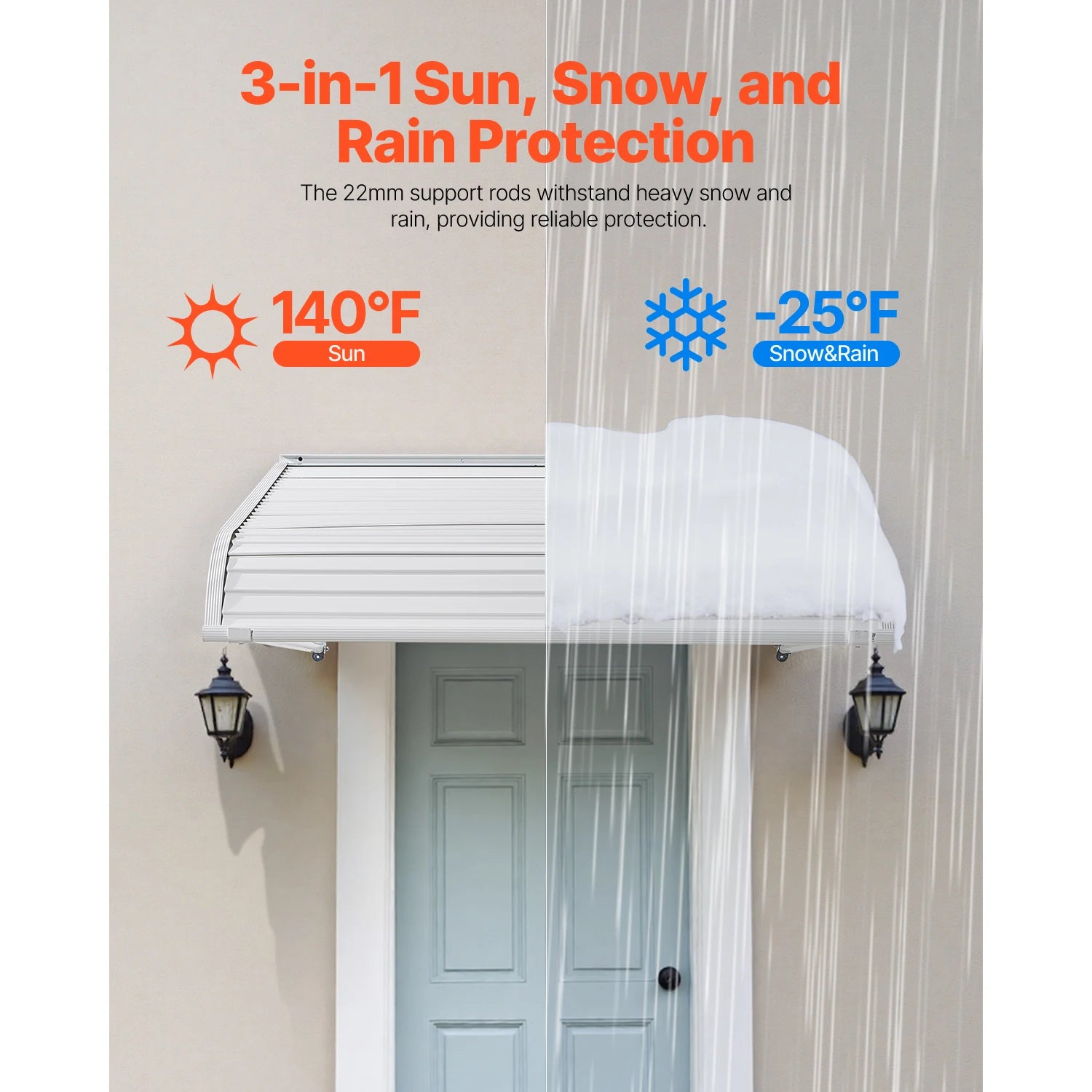 Aluminum Door Awning 40x42 Inch Exterior Canopy for Rain Sun Protection - 42x40x20 Inch