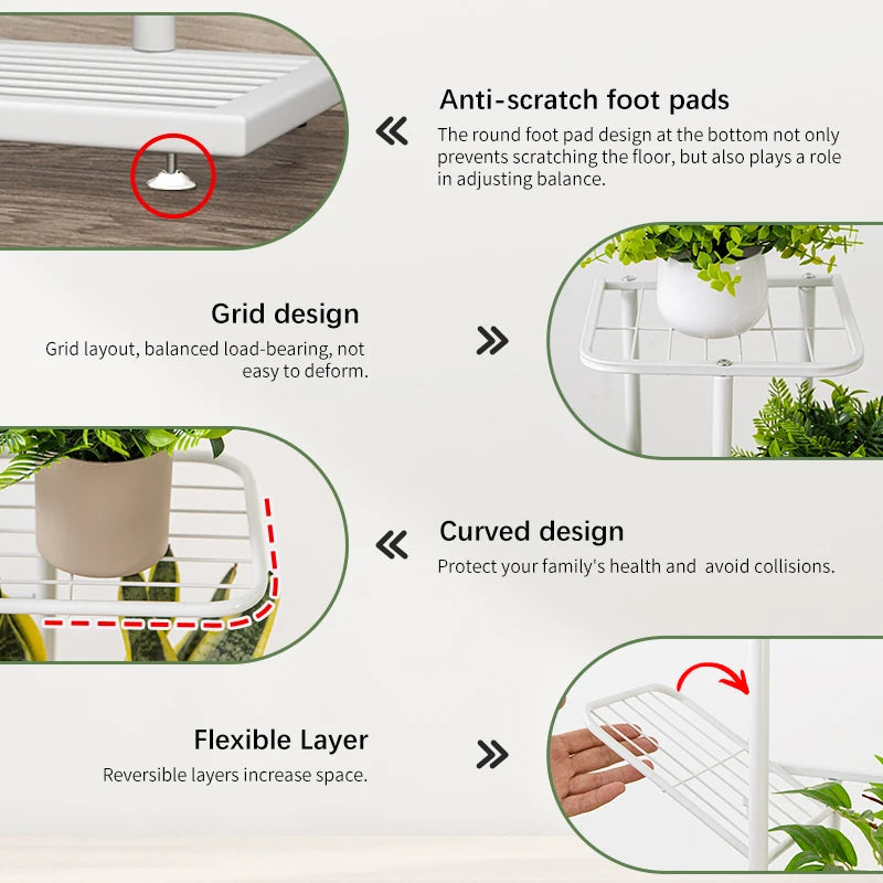 Plant Stand 6 Tier Metal Flower Pot Rack Indoor Outdoor Multi-Layer Plant Holder Storage Shelf - White