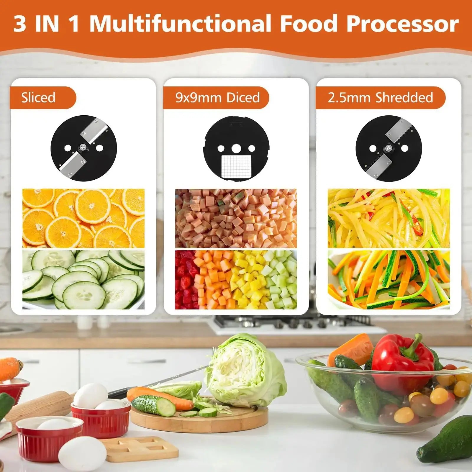 Electric Vegetable Cutter 3 in 1 Commercial Food Processor Slicer Shredder Dicer 220V