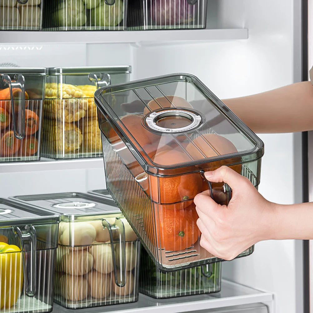 3L Refrigerator Food Storage Container with Time Recorder Lid & Drain Divider – Gray