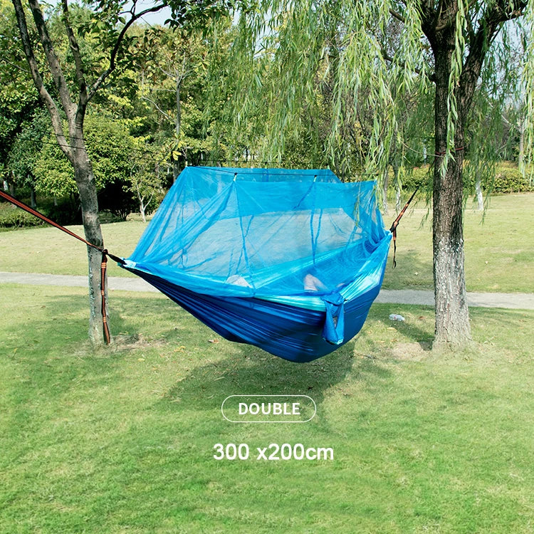 Camping Hammock Double Size Portable Nylon Hanging Bed with Mosquito Net 300cm - Army Green