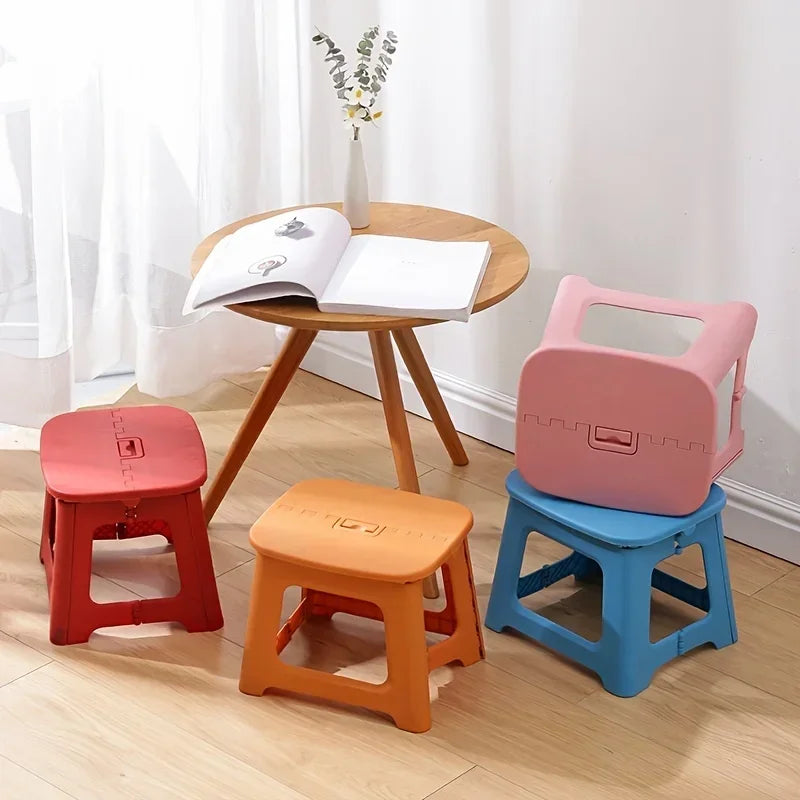 Foldable Plastic Stool Portable Lightweight Bathroom Camping Seat - Blue