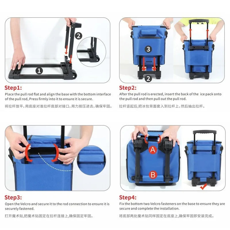 Rolling Cooler Bag Insulated Wheeled Picnic Tote With Trolley Handle – Black