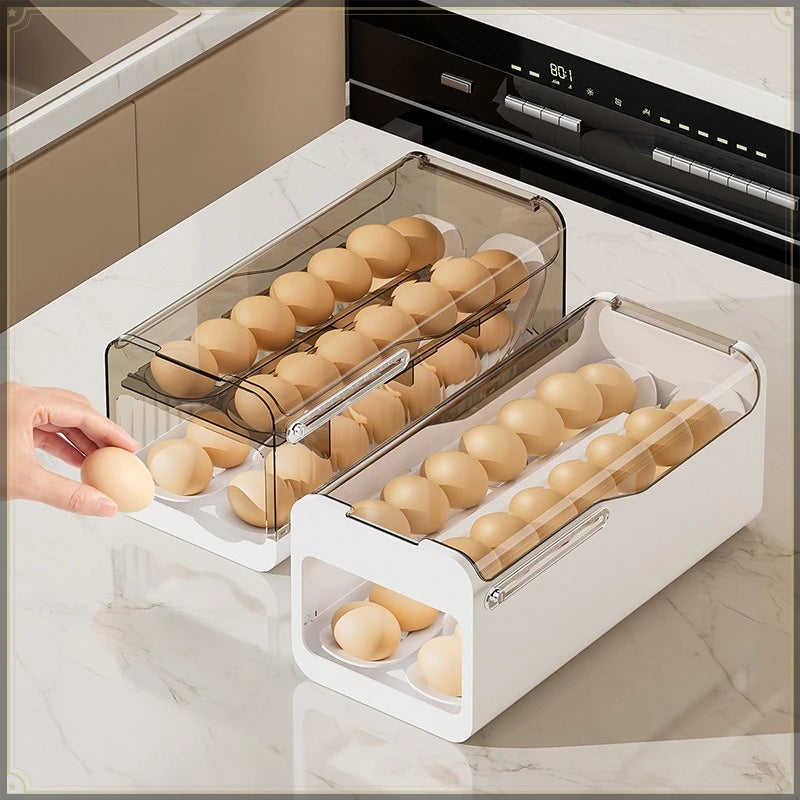 Egg Storage Box Sliding Dispenser with Visible Design - White