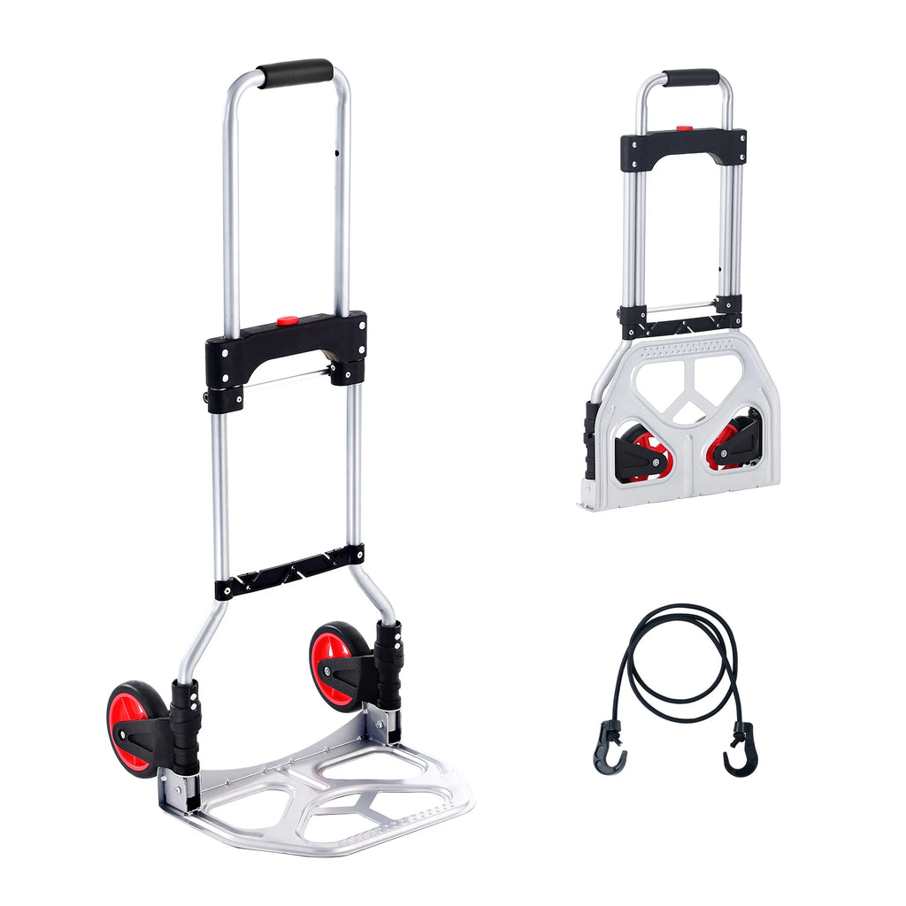Folding Hand Truck 80kg Capacity Aluminum Alloy Portable Dolly Cart – Silver