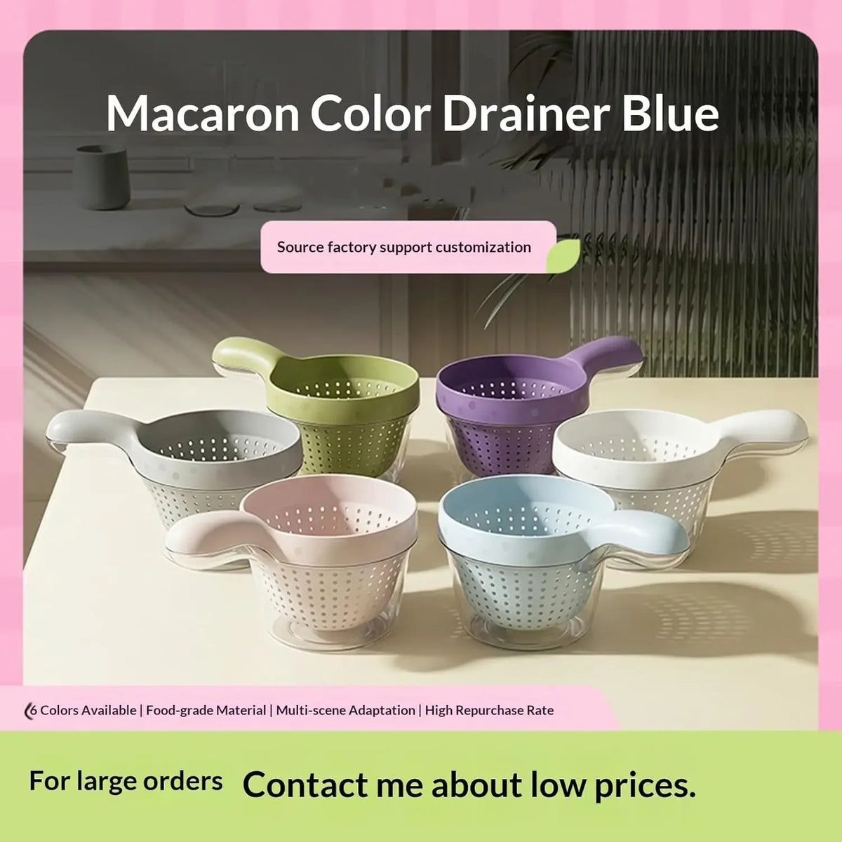 2-in-1 Vegetable Fruit Washing Drainage Basket Colander Mixing Bowl - Blue