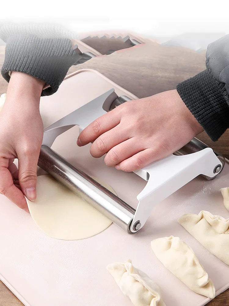 Stainless Steel Dough Roller Pizza and Pastry Rolling Pin Double Roller Baking Tool – White