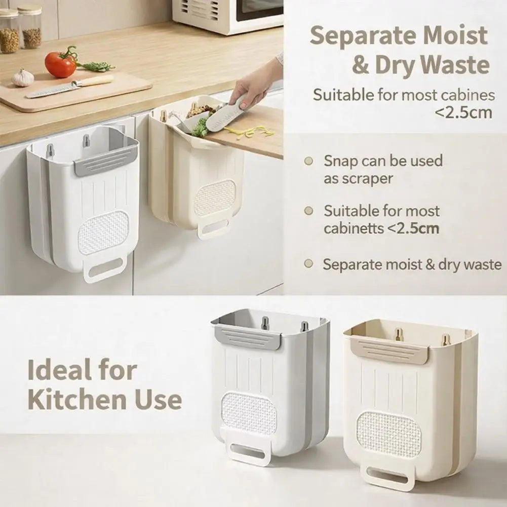 Hanging Rubbish Bin 6L Foldable Kitchen Cabinet Door Waste Bin - White
