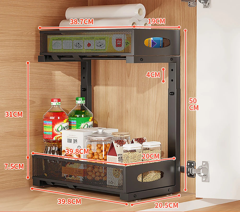 Under Sink Organizers and Storage – Adjustable 2 Tier Metal Pull-Out Cabinet Organizer – Bathroom, Kitchen, Pantry - Black