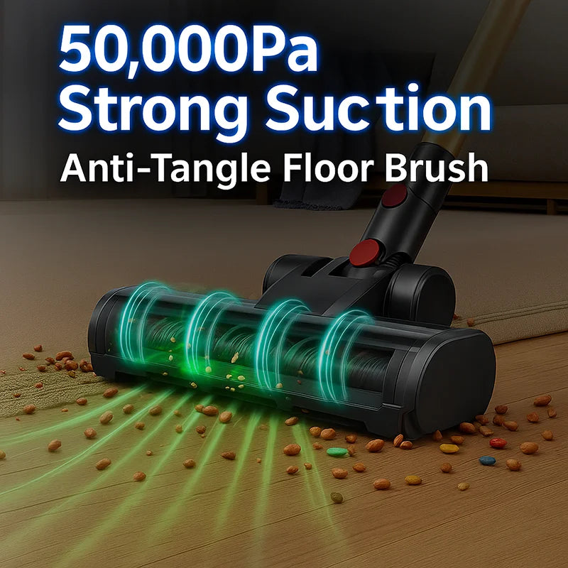Vacuum Cleaner 550W Cordless Stick Vacuum 50000Pa HEPA Filtration LED Touchscreen - Gold