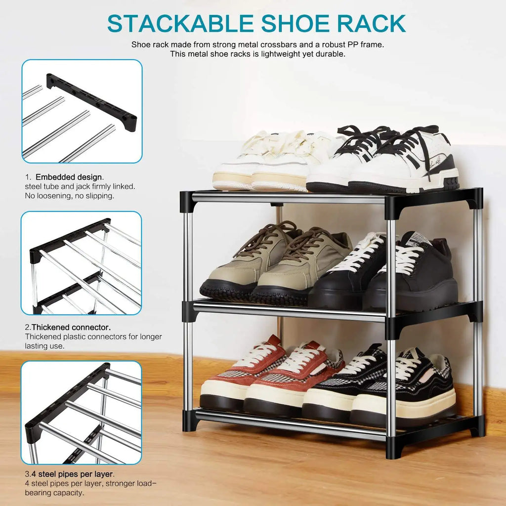 3 Tier Shoe Rack Lightweight Space Saving Storage Organizer for Entryway Closet and Dormitory – Blue