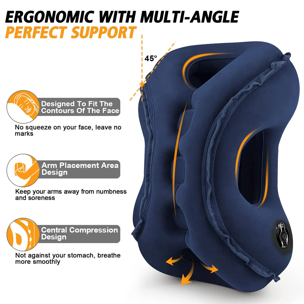 Inflatable Travel Neck Pillow Ergonomic Airplane Head and Neck Support Cushion – Black