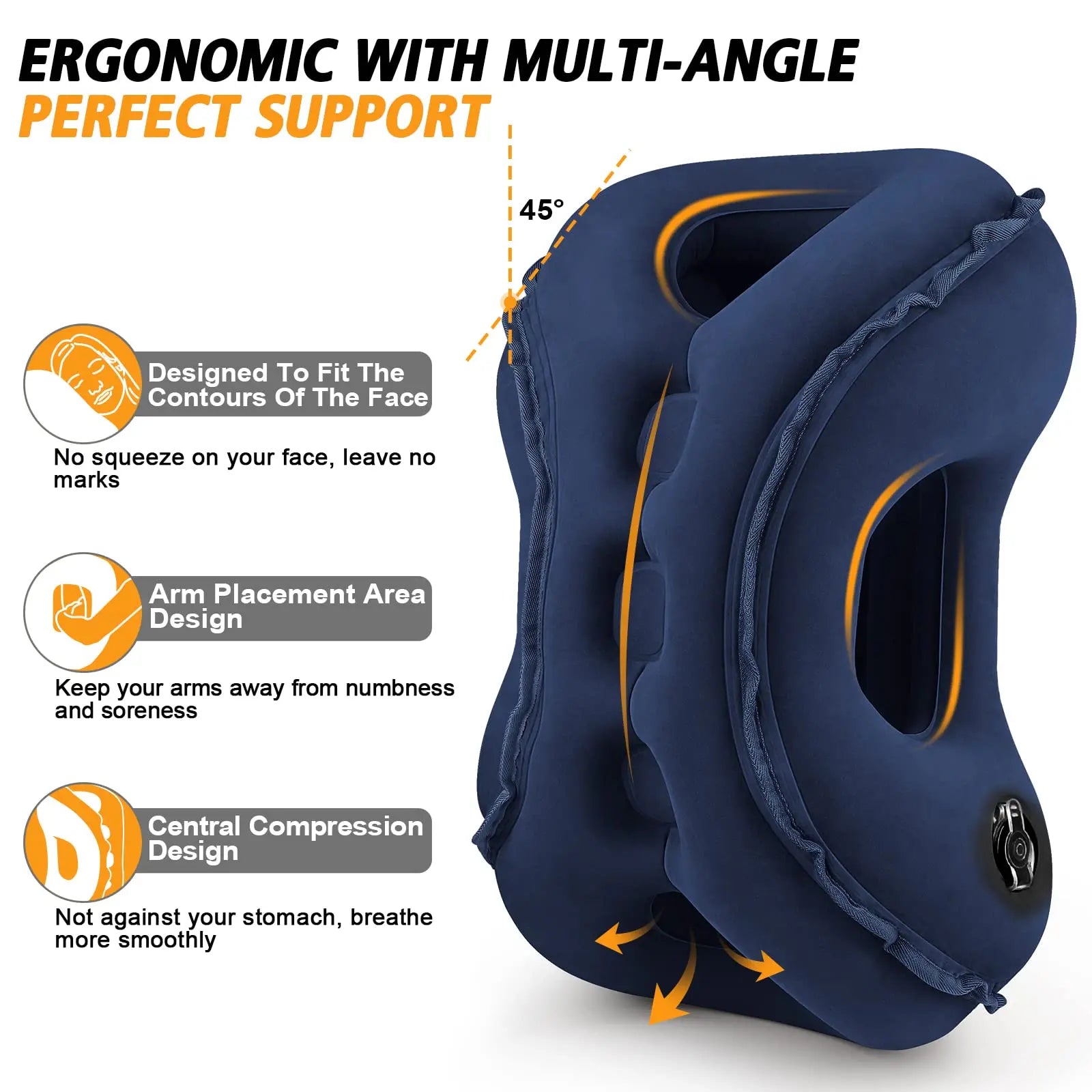 Inflatable Travel Neck Pillow Ergonomic Airplane Head and Neck Support Cushion – Blue