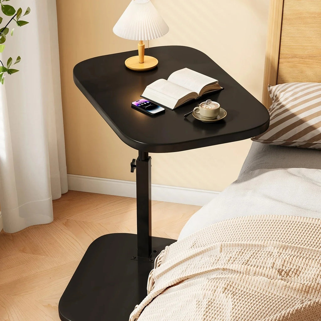 Foldable Laptop Desk – Adjustable Height C-Shape Side Table - Black