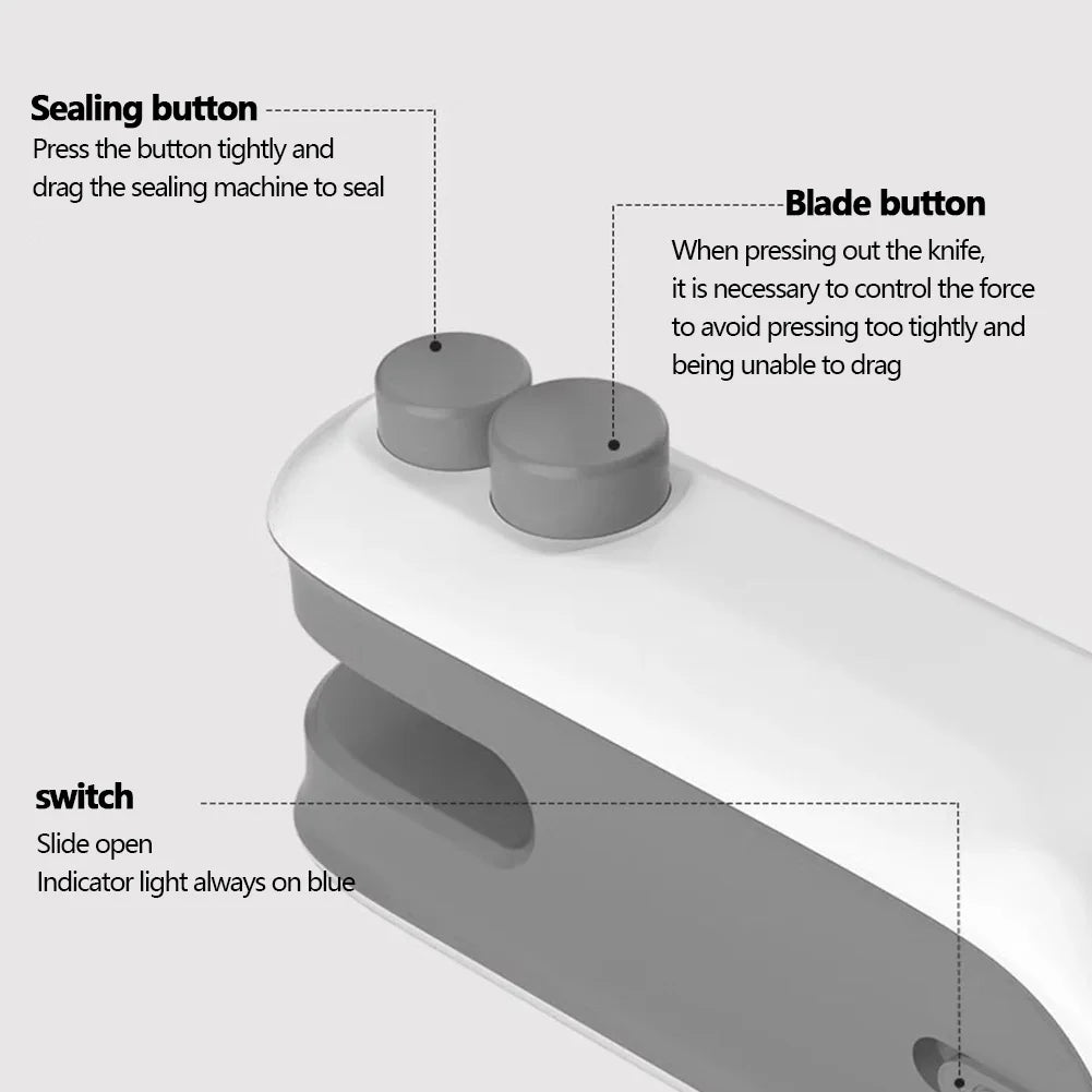 Mini Bag Sealer and Cutter 2 in 1 USB Rechargeable Handheld Heat Sealer - White