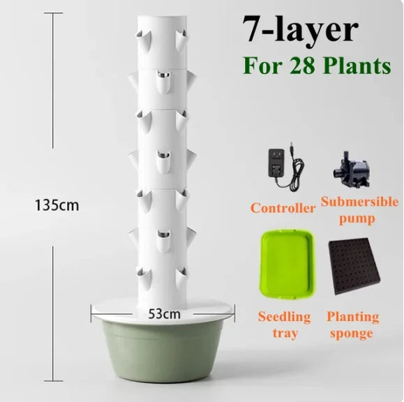 Hydroponic Tower 135cm Vertical Planting System with Timer Vegetable Planter - Green