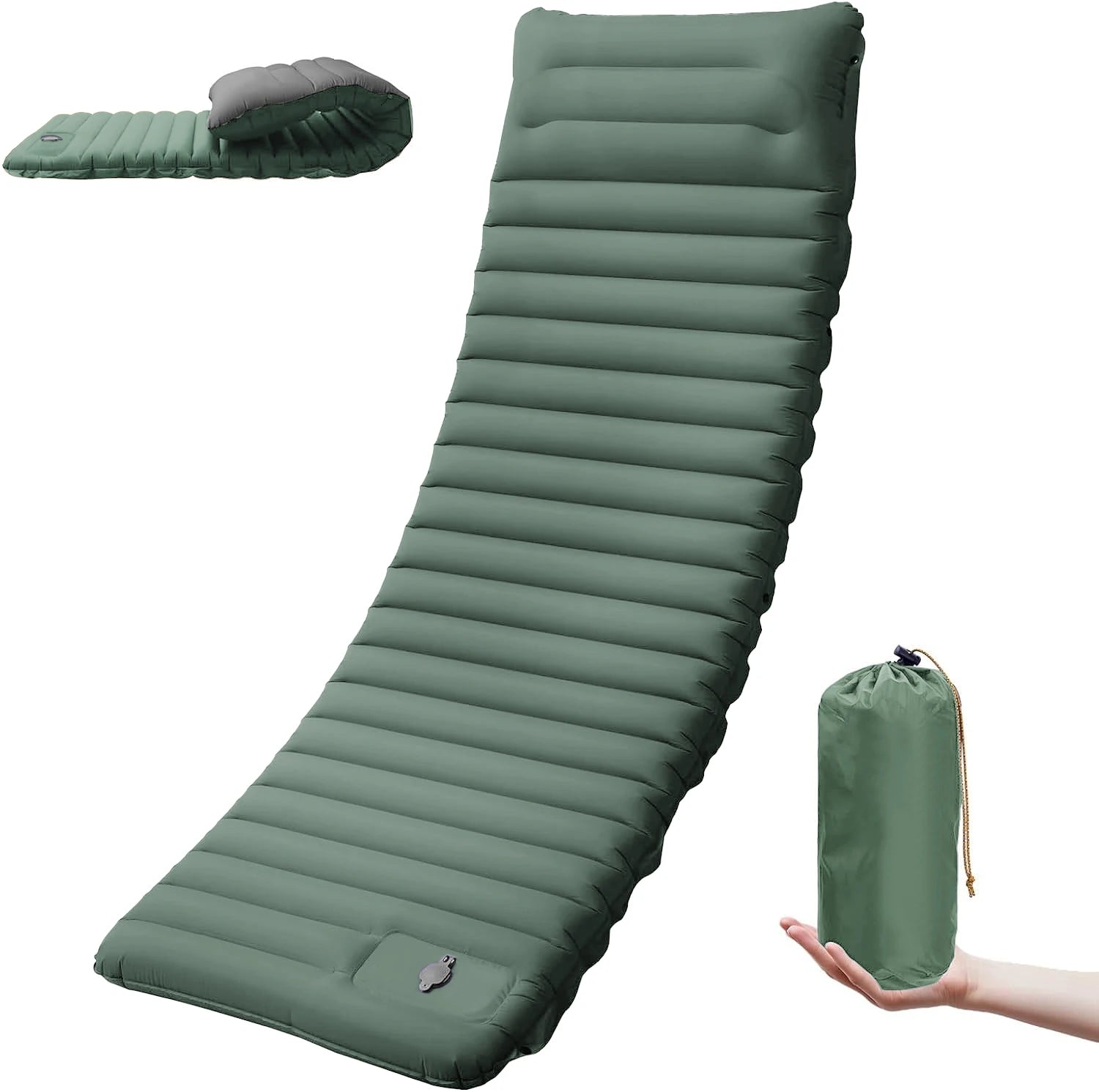 Camping Sleeping Pad Inflatable Mattress Extra Thick 4 Inch Ultralight Foldable Hiking Bed - Green