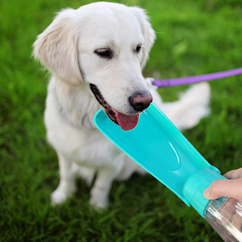 Dog Water Bottle 550mL Portable Foldable Drinking Dispenser with Travel Design - Green