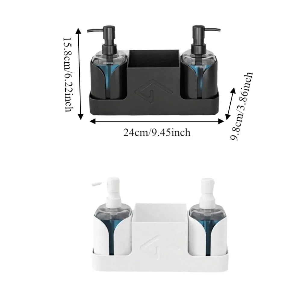 2 in 1 Kitchen Soap Dispenser with Sponge Holder Refillable Sink Caddy and Storage Tray – White