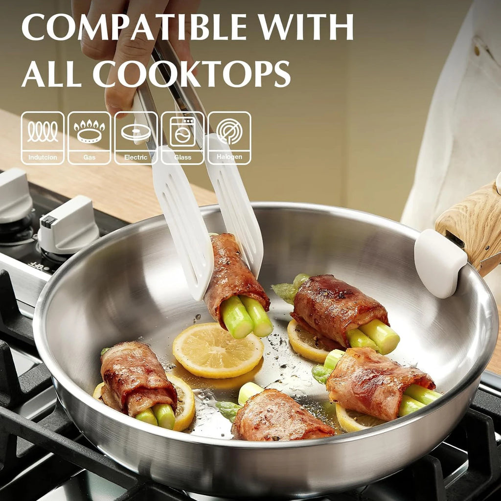 Stainless Steel Frying Pan Set with Removable Handle Induction Compatible 4PCS