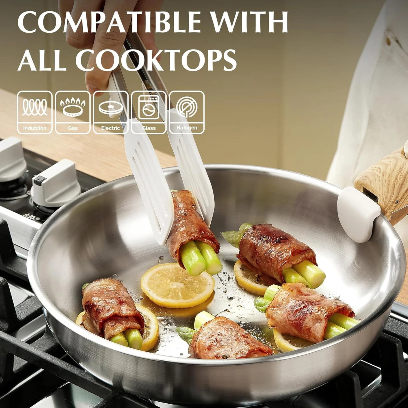 Stainless Steel Frying Pan Set with Removable Handle Induction Compatible 4PCS