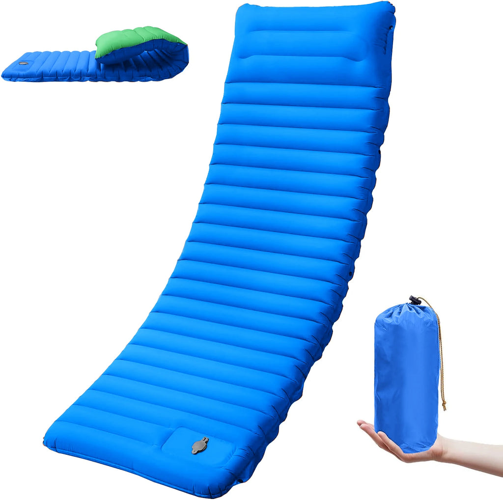 Camping Sleeping Pad Inflatable Mattress Extra Thick 4 Inch Ultralight Foldable Hiking Bed - Royal Blue
