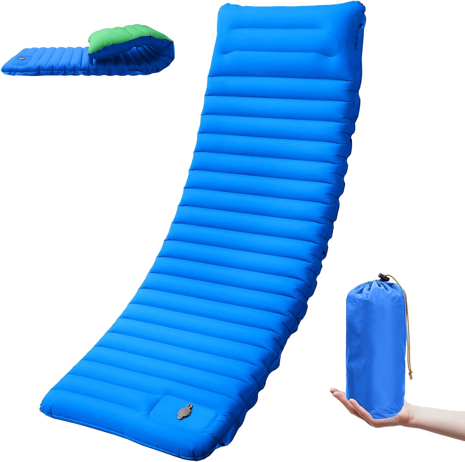 Camping Sleeping Pad Inflatable Mattress Extra Thick 4 Inch Ultralight Foldable Hiking Bed - Royal Blue