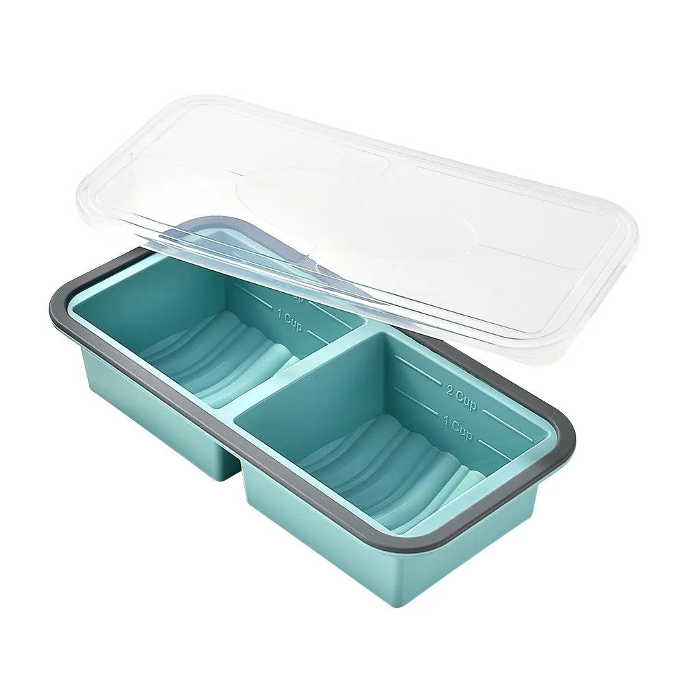Silicone Food Storage Container 2 Compartment Bento Lunch Box with Lid – Blue