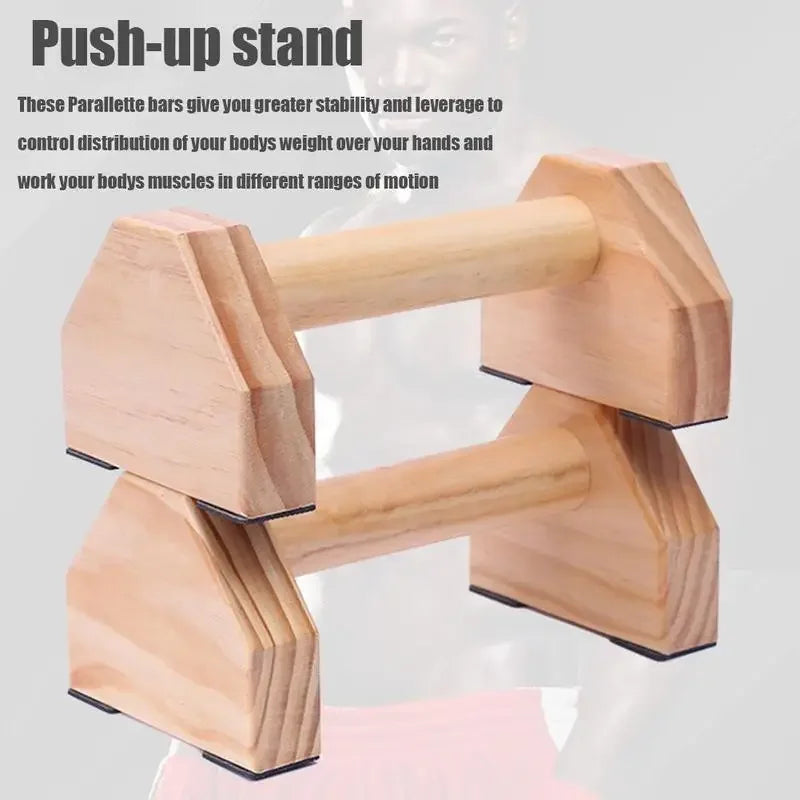 Wooden Push Up Bars Non Slip Parallettes Stand Heavy Duty Home Strength Training - 1 Pair