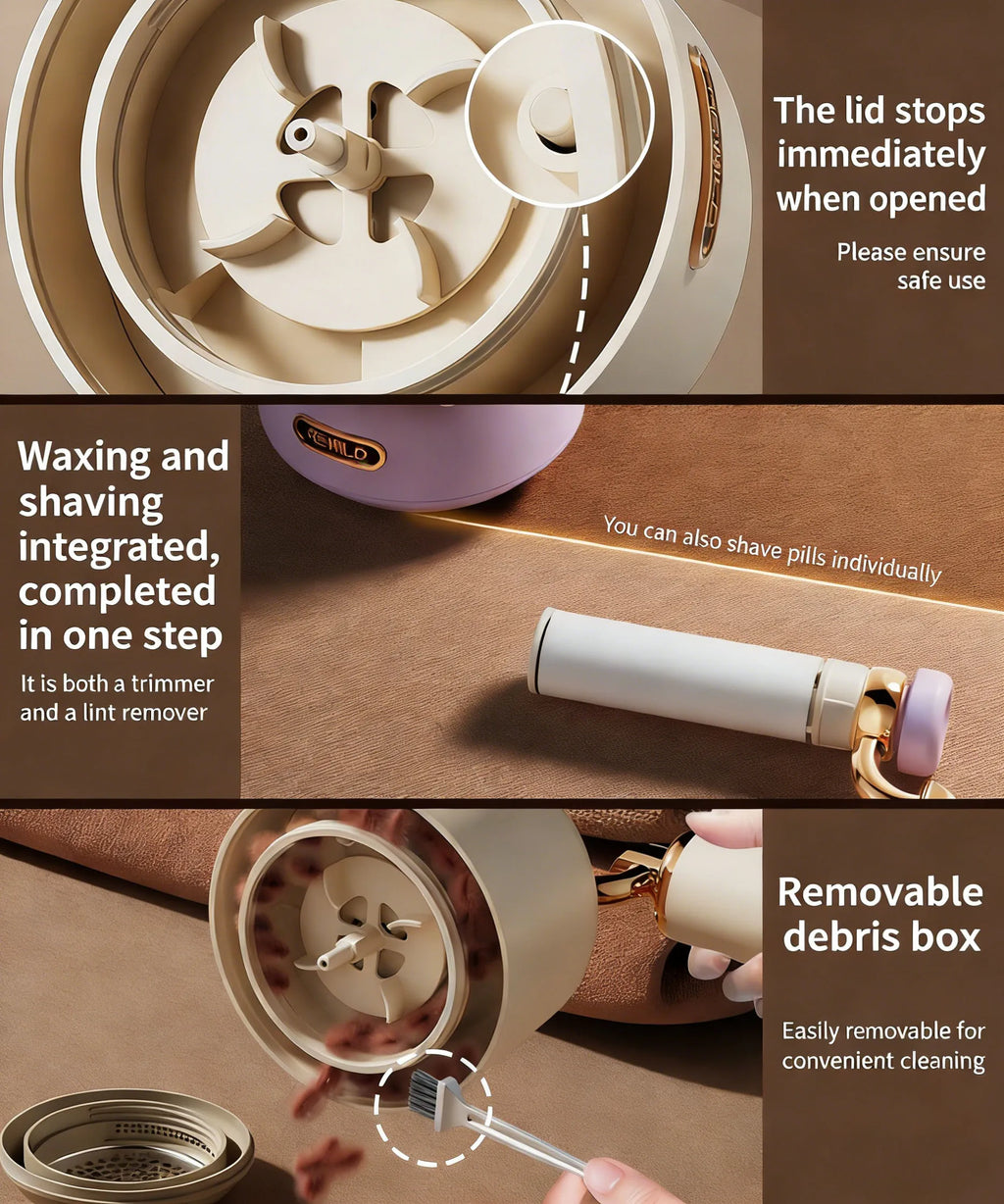 Portable Fabric Shaver Rechargeable Lint Remover 6 Blade LED Display Type-C Cleaner Purple