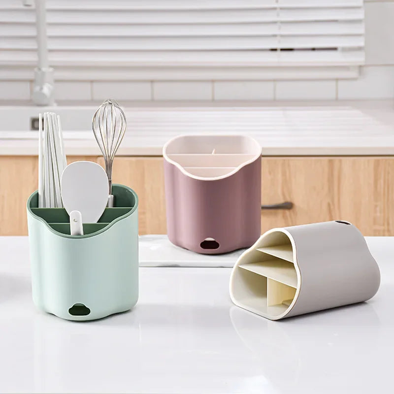 Double Layer Cutlery Drain Rack Spoon Fork Chopstick Holder Kitchen Utensil Organizer – Blue