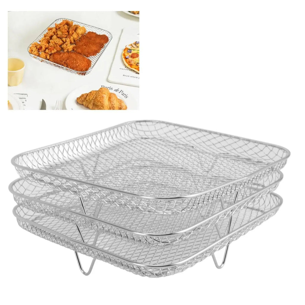 Air Fryer Rack Set 3 Tier Stackable 304 Stainless Steel Dehydrator Grill Basket Square